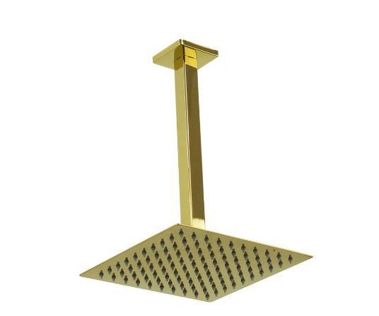 Imagem de Ducha Teto Quadrada Slim Dourada em Inox 20x20 Braço 20 Cm Gold