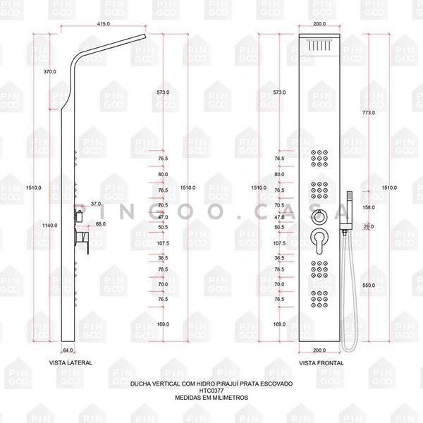 Imagem de Ducha Vertical Com Hidro Pirajuí Pingoo.casa - Dourado Escovado