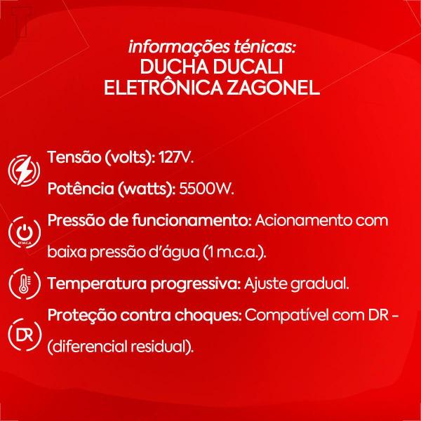 Imagem de Ducha zagonel ducali eletronica branco 127v 5500w