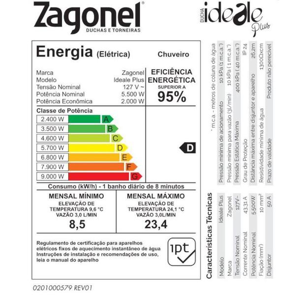 Imagem de Ducha Zagonel Ideale Plus 4 Temperaturas 6800w