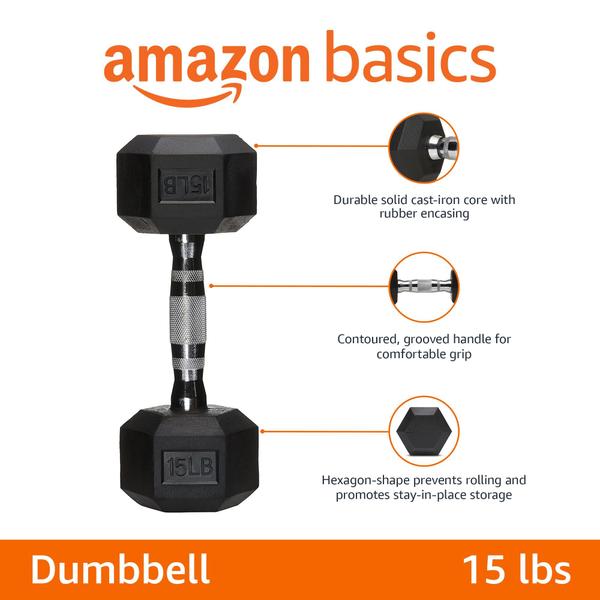 Imagem de Dumbbell Amazon Basics Rubber Hex 6,8 kg para treinamento físico