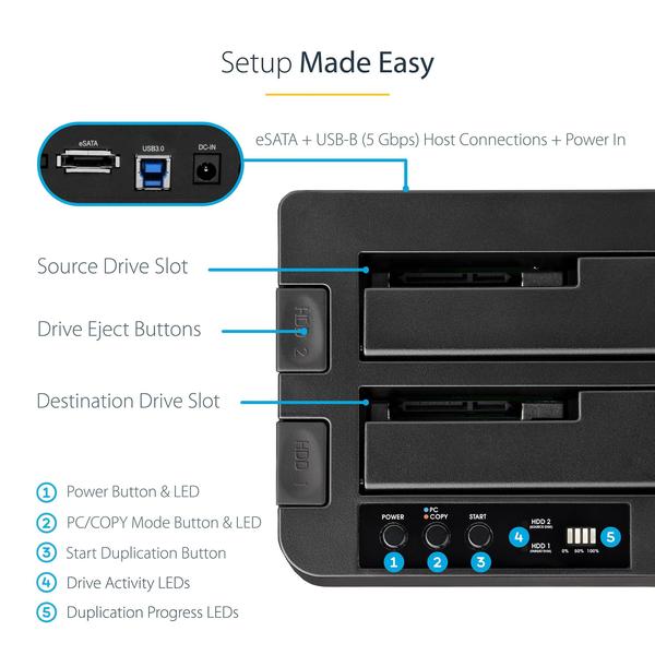 Imagem de Duplicador de disco rígido StarTech.com SDOCK2U33RE USB 3.0/eSATA