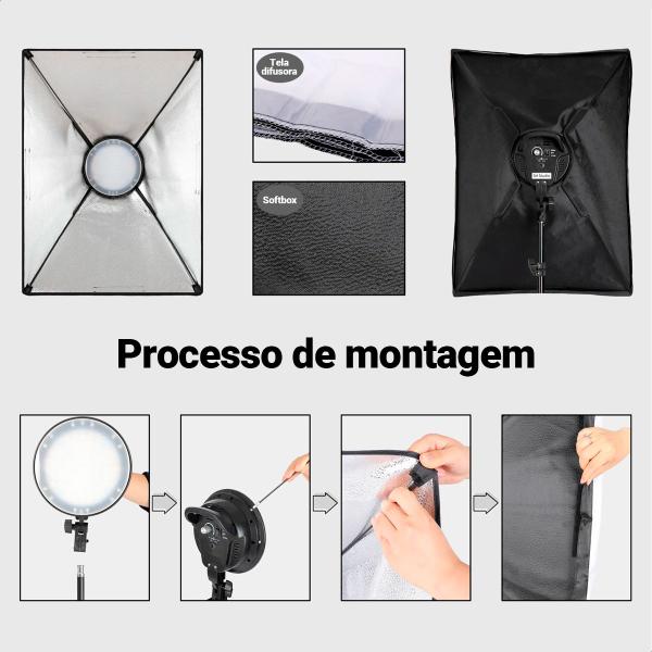 Duplo Softbox Iluminador Led Embutido com Iluminação Regulável 2700k - 5500k com Tripés e Bolsa T-Photo Imagem de Duplo Softbox Iluminador Led Embutido com Iluminação Regulável 2700k - 5500k com Tripés e Bolsa T-Photo
