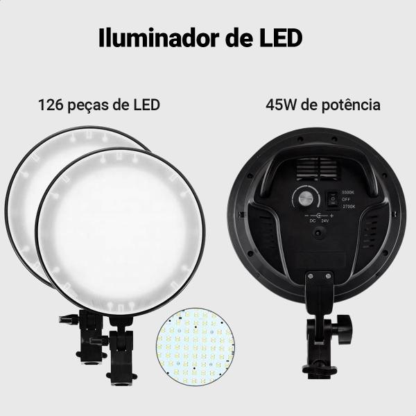 Duplo Softbox Iluminador Led Embutido com Iluminação Regulável 2700k - 5500k com Tripés e Bolsa T-Photo Imagem de Duplo Softbox Iluminador Led Embutido com Iluminação Regulável 2700k - 5500k com Tripés e Bolsa T-Photo