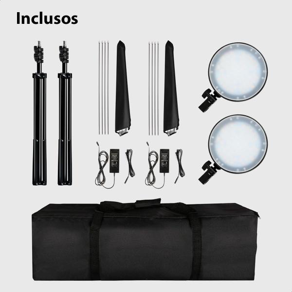 Duplo Softbox Iluminador Led Embutido com Iluminação Regulável 2700k - 5500k com Tripés e Bolsa T-Photo Imagem de Duplo Softbox Iluminador Led Embutido com Iluminação Regulável 2700k - 5500k com Tripés e Bolsa T-Photo