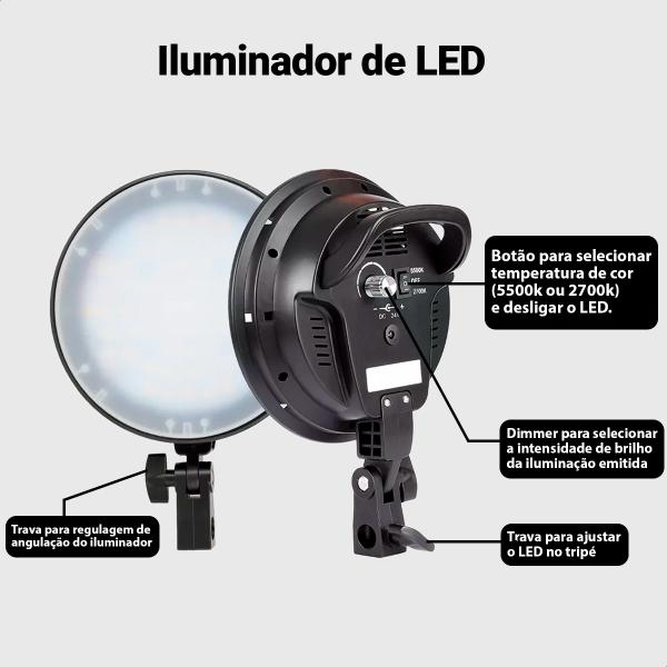 Duplo Softbox Iluminador Led Embutido com Iluminação Regulável 2700k - 5500k com Tripés e Bolsa T-Photo Imagem de Duplo Softbox Iluminador Led Embutido com Iluminação Regulável 2700k - 5500k com Tripés e Bolsa T-Photo