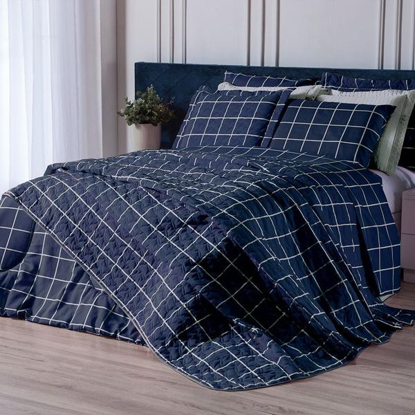 Imagem de Duvet Capa Para Edredom de Casal Queen 160 Fios Dupla Face Grid Azul Marinho