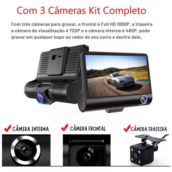 Imagem de Dvr Automotivo Câmera Frontal Interna Ré Grava Externa E Som