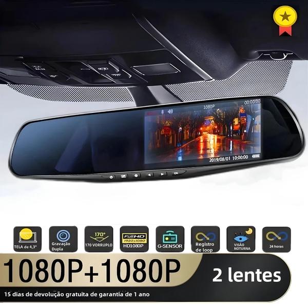 Imagem de DVR Espelho Retrovisor 4.3" com Lente Dupla 1080p - Câmera Frontal e Traseira