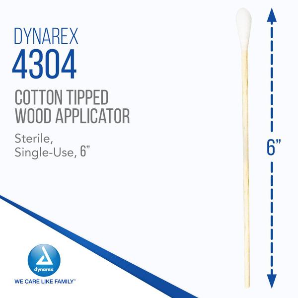 Imagem de Dynarex 6-Inch Sterile Cotton Tipped Applicators - Aplicadores de ponta de algodão de madeira de uso único para cuidados com feridas e curativos, higiene, maquiagem, limpeza - 1 caixa de 100 bolsas, 1 por bolsa