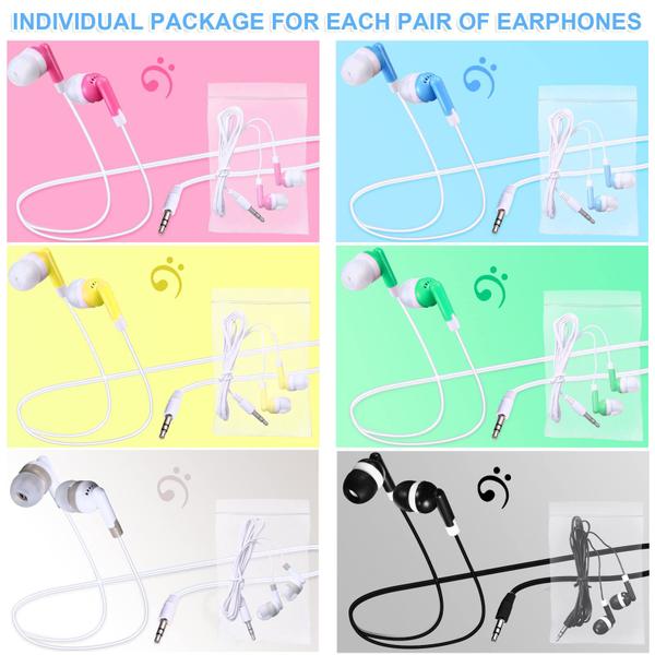 Imagem de Earbuds LEFVNPETS, pacotes de 60 fones de ouvido infantis, 6 cores com fio