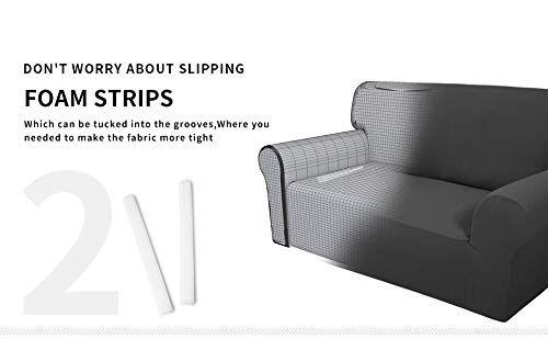 Imagem de Easy-Going Fleece Stretch Sofa Slipcover Spandex Non-Slip Soft Couch Sofa Cover, Protetor de Móveis Lavável com Espuma Antiderrapante e Fundo Elástico para Crianças, Animais de Estimação (Sofá Oversize, Cinza Escuro)