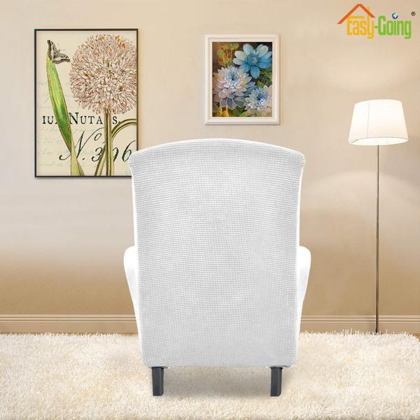 Imagem de Easy-Going Stretch Wingback Chair Sofá Slipcover 1-Piece Sofá Cover Móveis Protetor Sofá macio com elástica fundo Spandex Jacquard Tecido Pequenos cheques (Cadeira de asa, Branca de Neve)