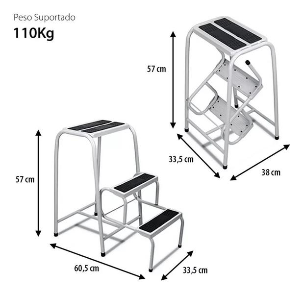 Imagem de Ecada Banqueta Aço 03 Degraus Antiderrapante Reforçada