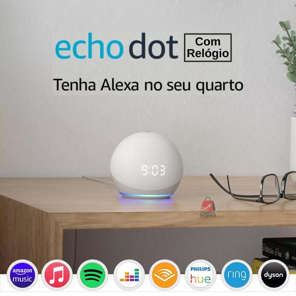 Imagem de Echo Dot (4ª geração): Smart Speaker com Relógio e Alexa  Música, informação e Casa Inteligente