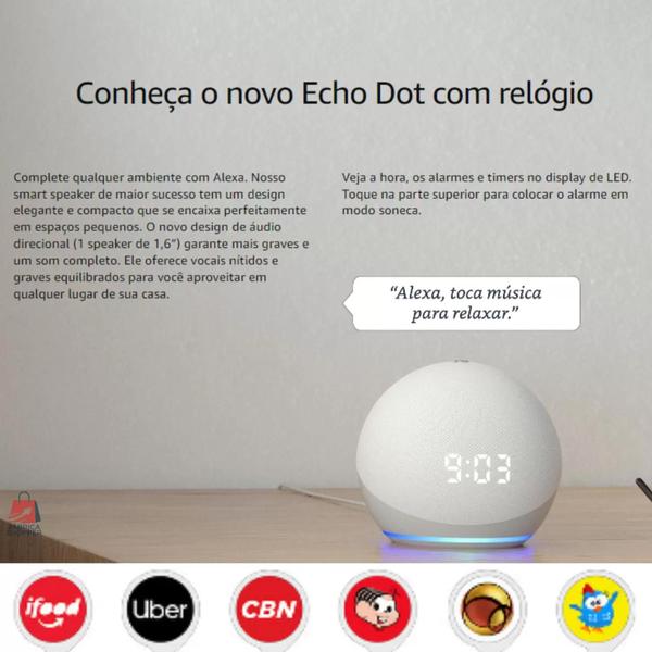 Imagem de Echo Dot (5 geração) Smart Speaker com relógio e Alexa LANÇAMENTO Amazon BRANCO