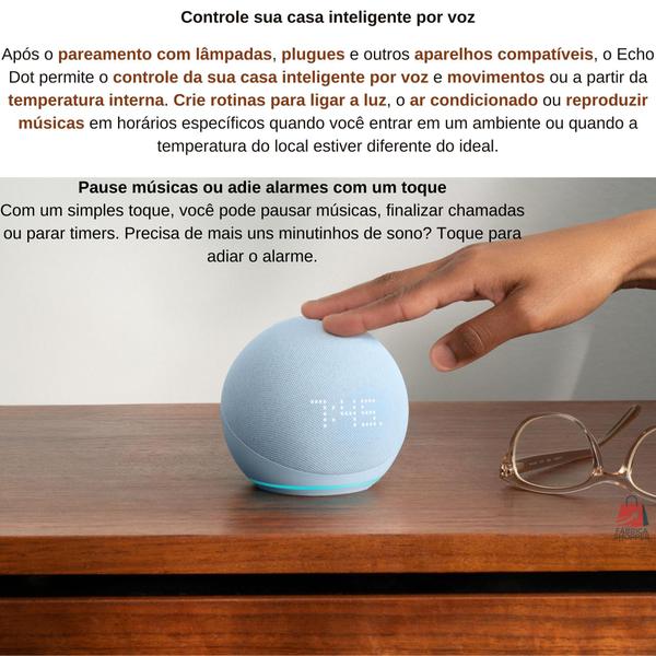Imagem de Echo Dot 5ª geração com Relógio  Smart speaker com Alexa  Lançamento
