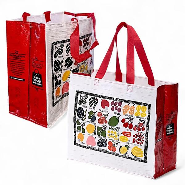 Imagem de Ecobags Sacolas de Ráfia Reutilizáveis 40x35x18 Capacidade 15Kg Estampa Frutas Brasileiras