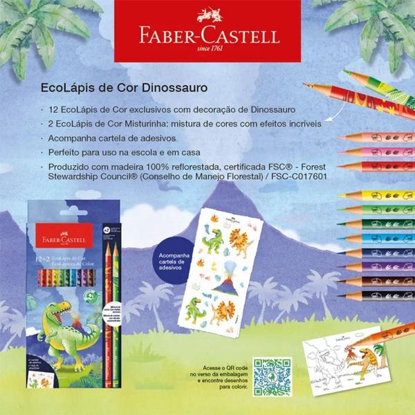 Imagem de Ecolápis de Cor Faber Castell 12+2 Coleção Dinossauro - FABER CASTELL LINHA VERMELHA