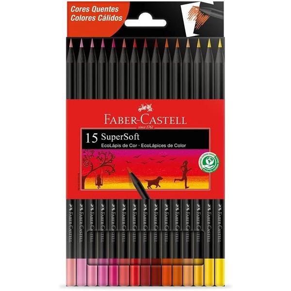 Imagem de Ecolápis de cor, Faber-Castell, supersoft, 120715SOFTCQ, 15 cores tons quentes, Multicor