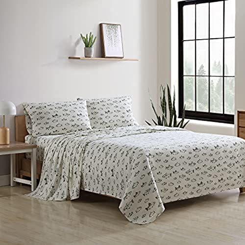 Imagem de Eddie Bauer - Lençóis King, Conjunto de Roupa de Cama de Flanela de Algodão, Pincelado Para Suavidade Extra, Decoração Aconchegante para Casa (Escola de Peixes, Rei)