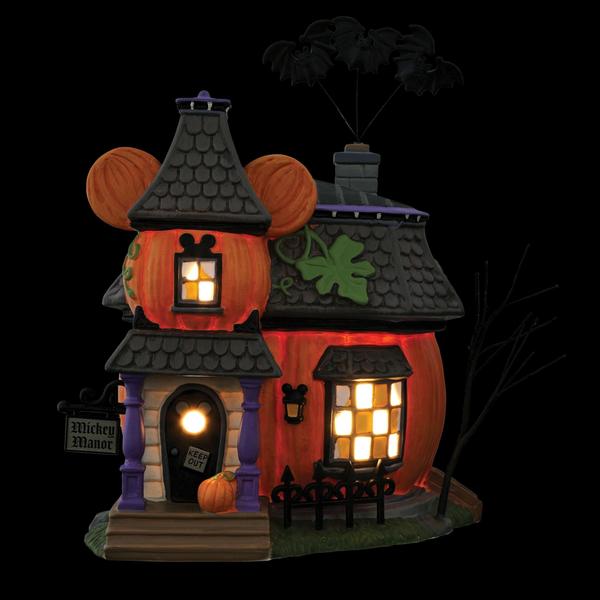 Imagem de Edifício iluminado Departamento 56 Disney Halloween Mickey's Pumpkintown Haunted Manor