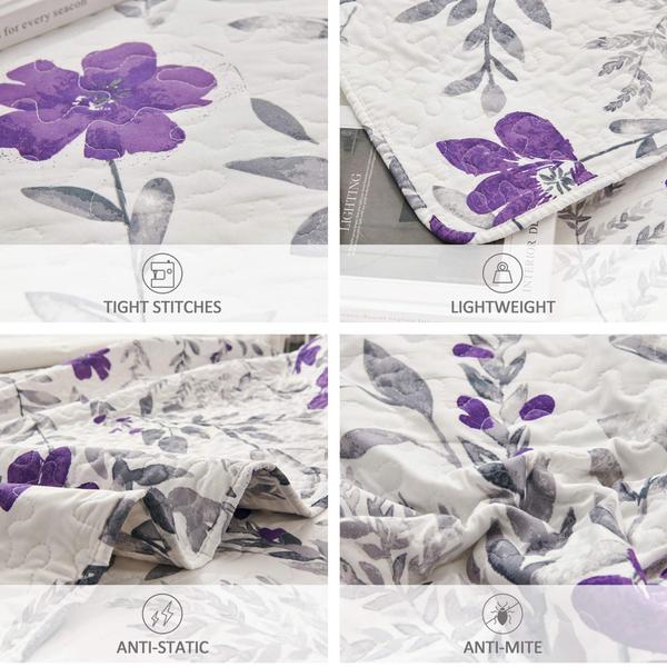 Imagem de Edredões de cama verdes Essen Floral King Purple Grey Acolchoados