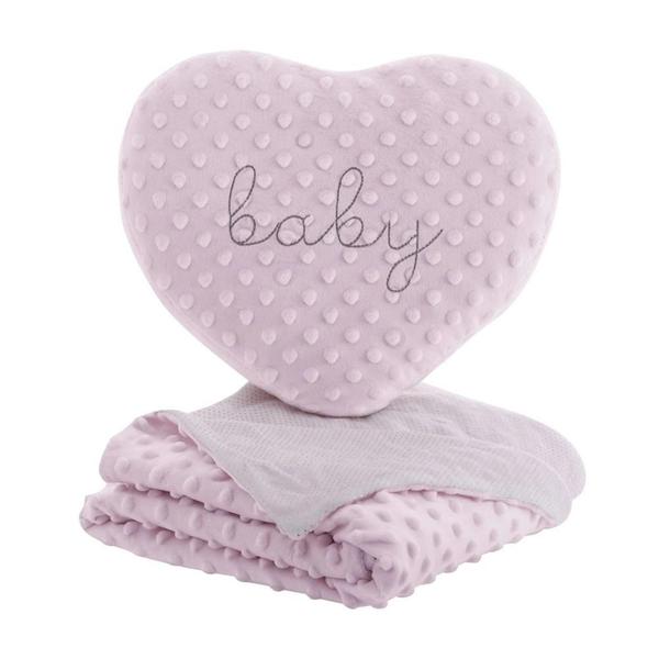 Imagem de Edredom Baby Em Relevo Com Almofada Coraçao 75Cmx1,00Cm Rosa