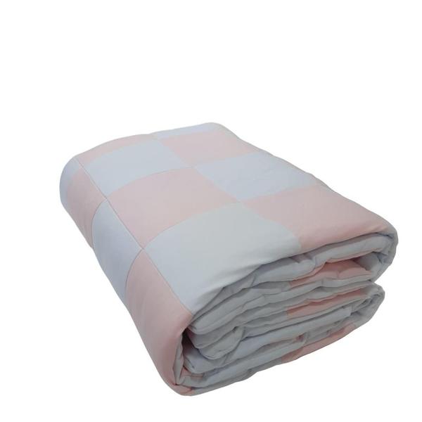 Imagem de Edredom Berço Malha 100% Algodão Patchwork Branco e Rosa Arrumadinho Enxovais