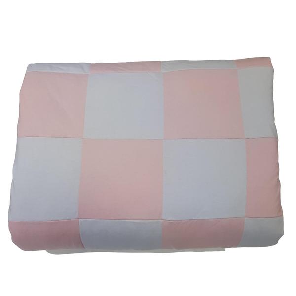 Imagem de Edredom Berço Malha 100% Algodão Patchwork Branco e Rosa Arrumadinho Enxovais