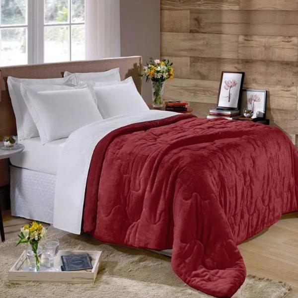 Imagem de Edredom Buettner Casal Plush Flannel Dupla Face 220mx240m Vermelho Escuro e Vermelho Claro