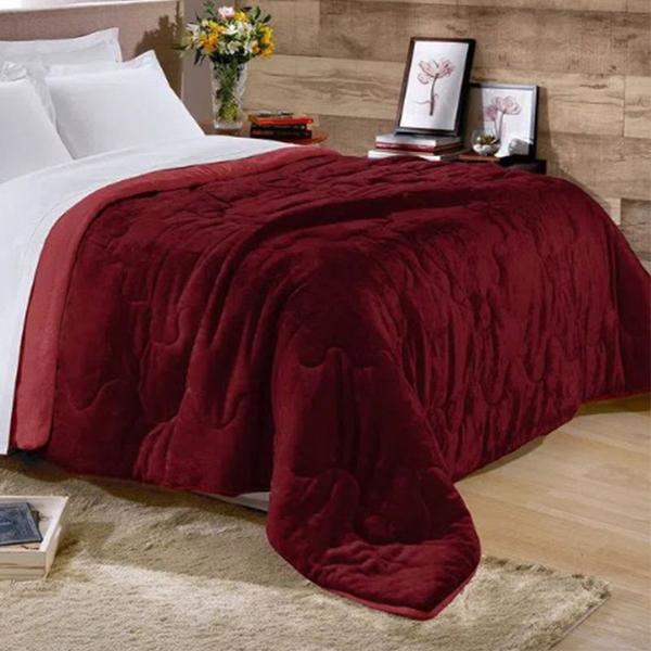 Imagem de Edredom Buettner Queen Plush Flannel Dupla Face 240mx260m Vermelho Escuro &amp Vermelho Claro