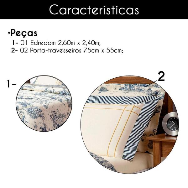 Imagem de Edredom Casal Queen Estampado Percal 180 Fios Kit 03 Peças Porcelana - Palha