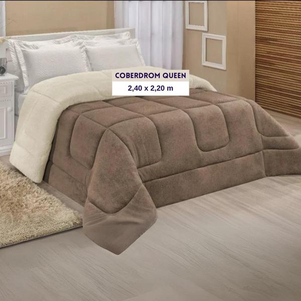 Imagem de Edredom Coberdrom Cobertor Sherpa Cama Casal Queen 2,40m x 2,20m Pele de Carneiro