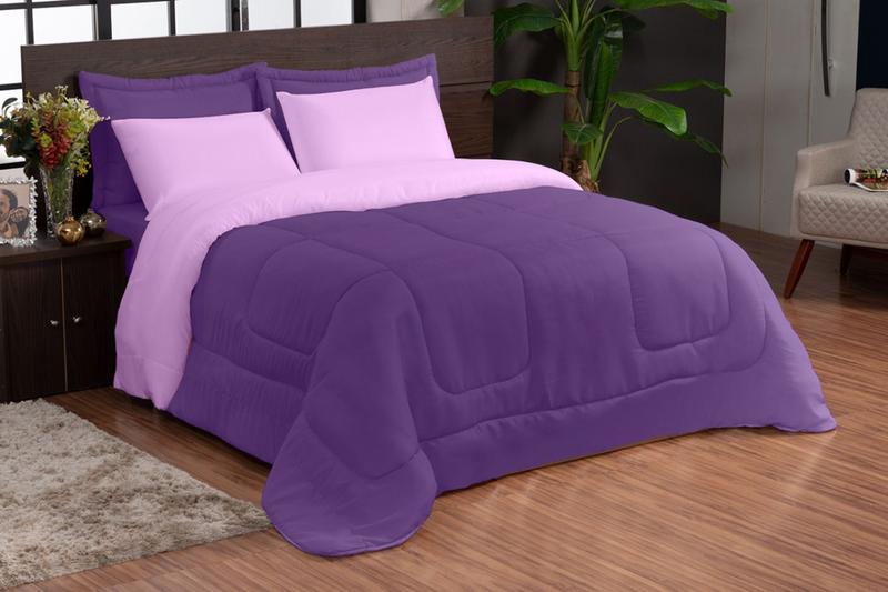 Imagem de Edredom dupla face casal queen 06 peças lilas roxo