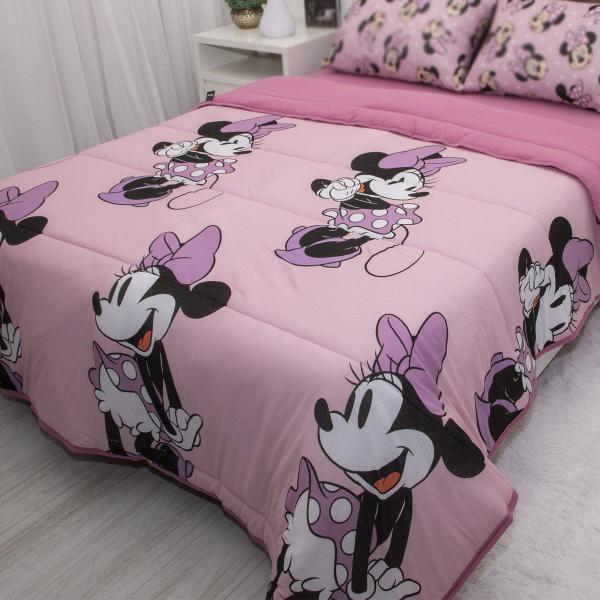 Imagem de Edredom Infantil Casal Cinza 2,00 X 2,20 Dupla Face Disney Mickey e Minnie Malha Portallar