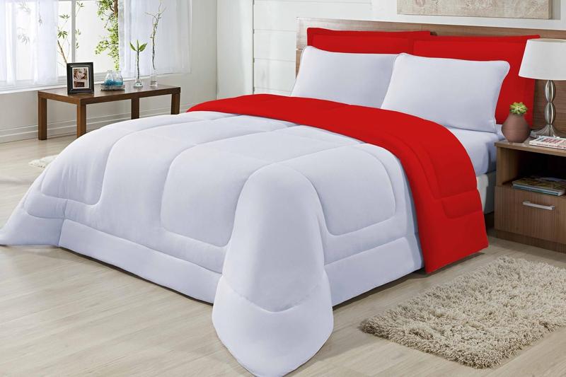 Edredom King Dupla Face 2,50m x 2,90m Branco/Vermelho - Essência Enxovais Imagem de Edredom King Dupla Face 2,50m x 2,90m Branco/Vermelho