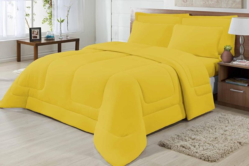 Edredom King Dupla Face 2,50m x 2,90m Malha Amarelo - Essência Enxovais Imagem de Edredom King Dupla Face 2,50m x 2,90m Malha Amarelo