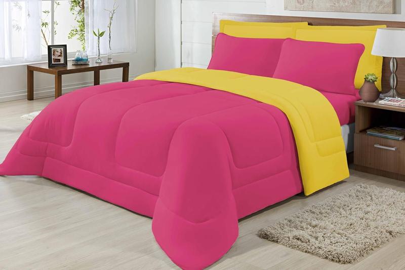 Imagem de Edredom King Dupla Face 2,50m x 2,90m Malha Pink-Amarelo