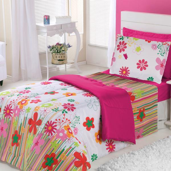 Imagem de Edredom Solteiro Infantil Kids Estampado Garden Pink