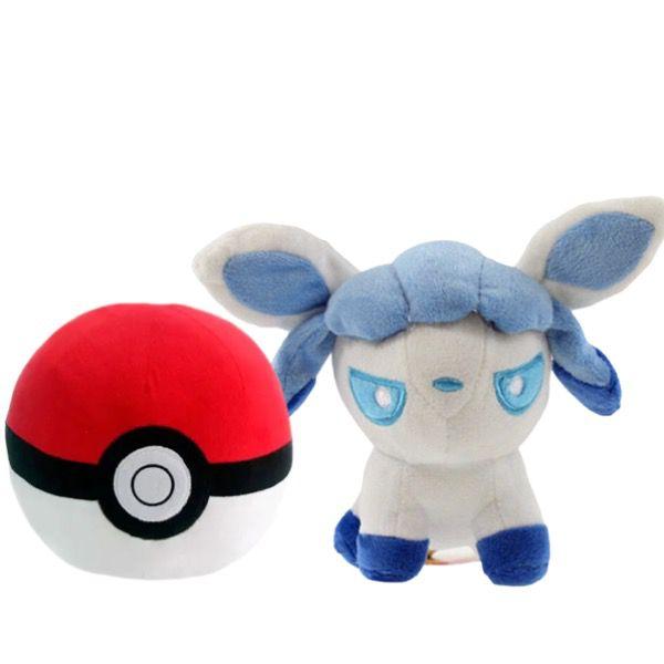 Imagem de Eevee Evoluções Kit com 2 Pelúcias Pokemon Glaceon Pokebola