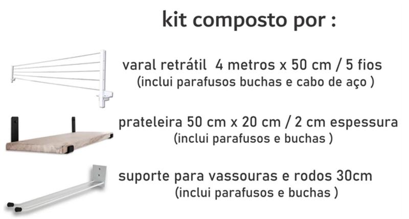 Imagem de Eficiência Doméstica: Varal retratil+Suporte Pá+Prateleiras