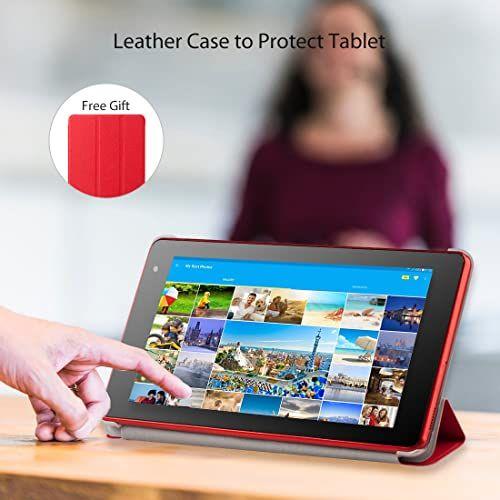 Imagem de EGOTEK Atualizado 7 polegadas WiFi Tablet, Android 10 GMS Certified OS, 2.5D Glass Touch Screen, Suporte WiFi 6 802.11 ax, 1.5GHz Quad Core, 2GB + 32GB, Velocidade Rápida, Bateria de Longa Vida, Capa de Couro Livre (Vermelho)