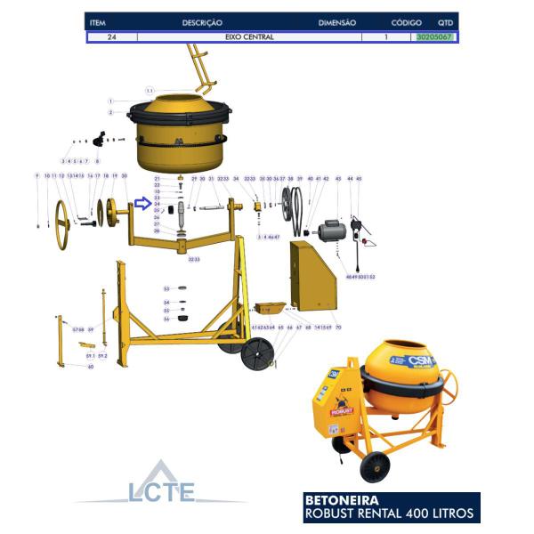 Imagem de Eixo Central Para Betoneira 400L Rental CSM - 30205067