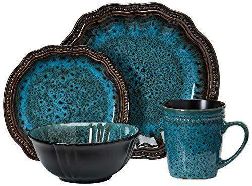 Imagem de Elama Round Stoneware High Class Dinnerware Full Service Set, Azul Oceano