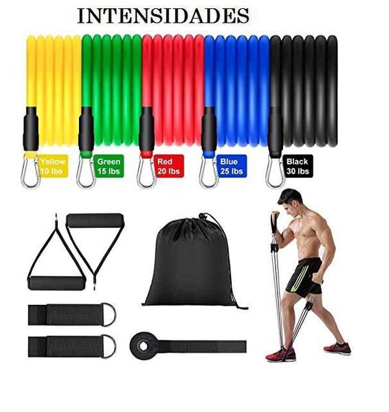 Imagem de Elastico Academia Kit 11 Elástico Tensão Treino Yoga Pilates