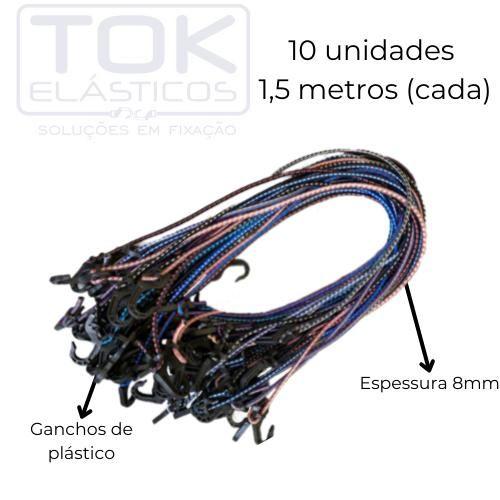 Imagem de Elástico Extensor Estique Grosso 1,5mt p/ Moto e Bike Com Ganchos de Plástico - 10 unidades