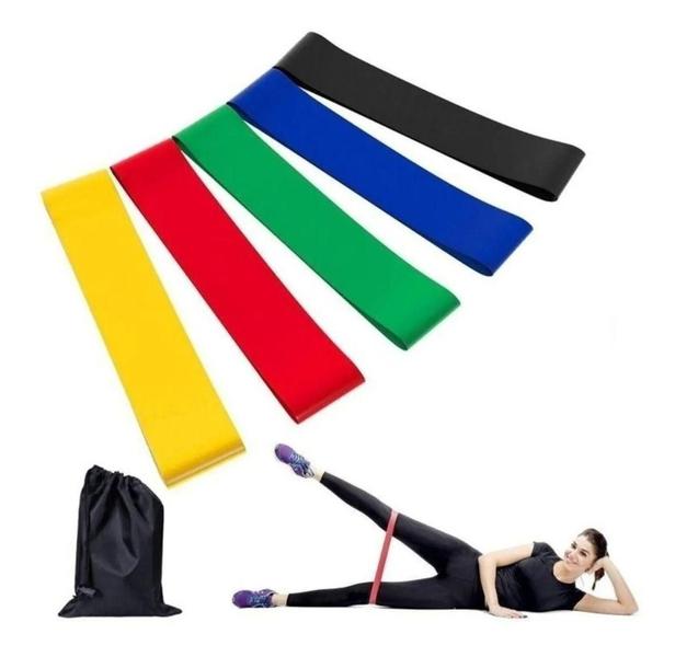 Imagem de Elástico extensor para ginástica, faixas de borracha p/ treino de ioga,  pilates, Exercício Funcional  KIT C/ 5