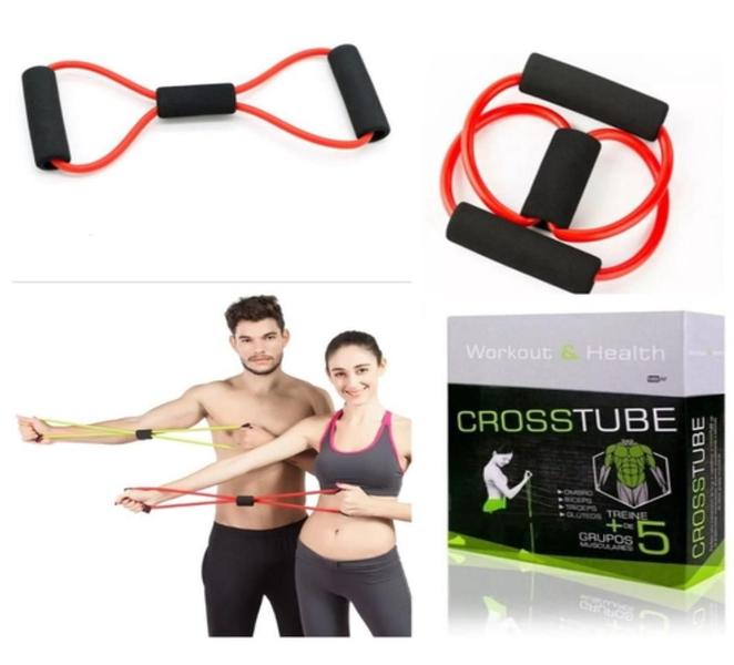 Imagem de Elástico Tensão Multifuncional Exercícios CrossTube Formato Oito Bíceps Tríceps Glúteos Fisioterapia Treino VERMELHO