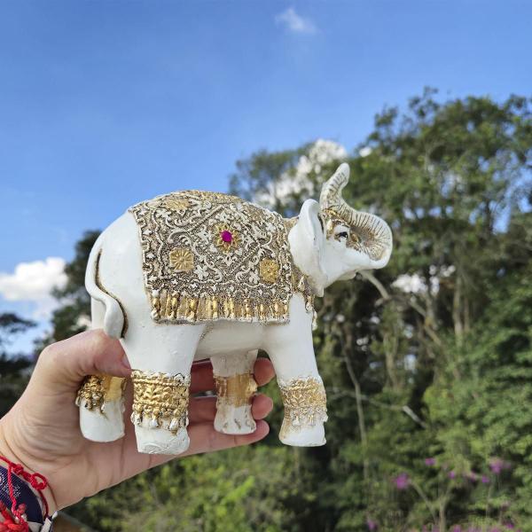 Elefante Branco Decorativo 21Cm 14001 - Mana Om Imagem de Elefante Branco Decorativo 21Cm 14001